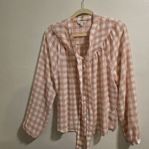Nanette Lepore Peach and White Checkered Button Down Shirt